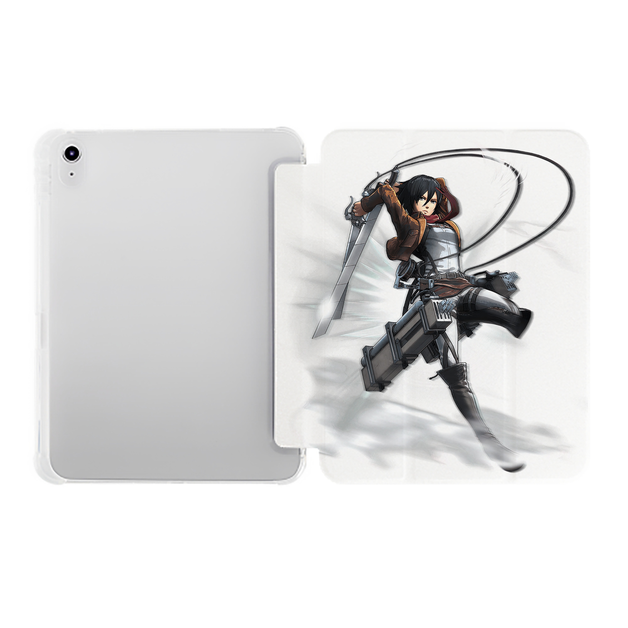 （画像用） 進撃の巨人 ミカサ·アッカーマン Attack on Titan Mikasa Ackerman IPad ケース ペン収納付き 三つ折りスタンド PUレザー×シリコン 対応機種9.5/10.5/10.9インチ